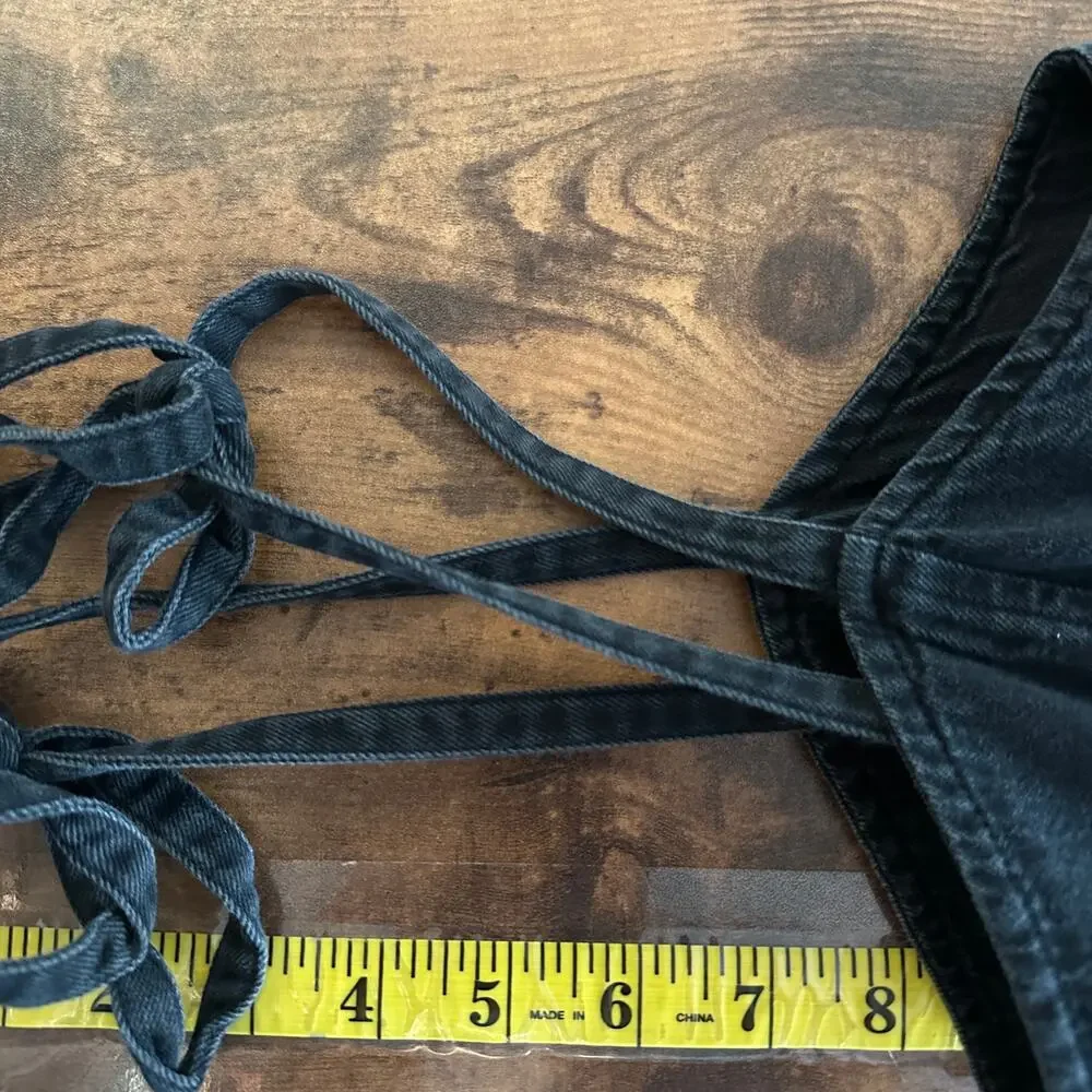 Old Navy 100 Cotton Smocked Back Wide Leg Ankle Jumpsuit Large Black EUC Boho - Picture 5 of 13